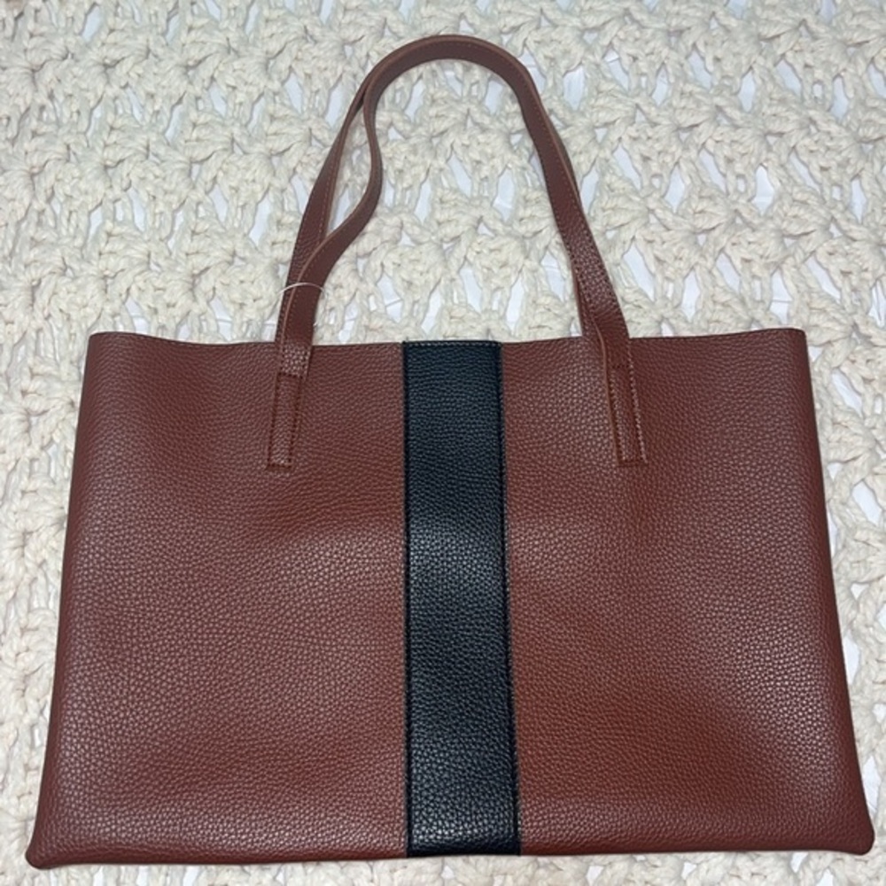 Vince Camuto Pebble Brown leather with black leather strip shoulder bag. - Picture 5 of 7